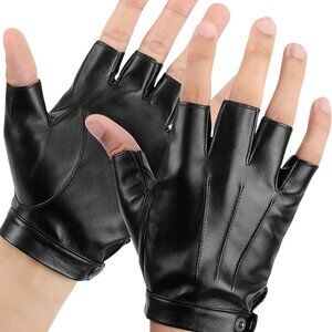 Fingerless Driving Gloves PU Faux Leather Outdoor Sport Black Half Finger Glove